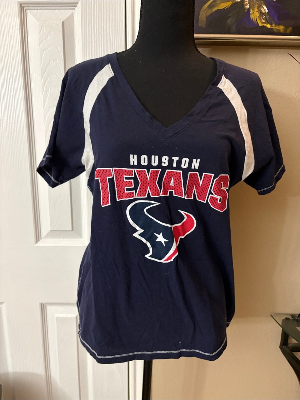 Houston Texans Navy V-Neck Tee with Team Logo